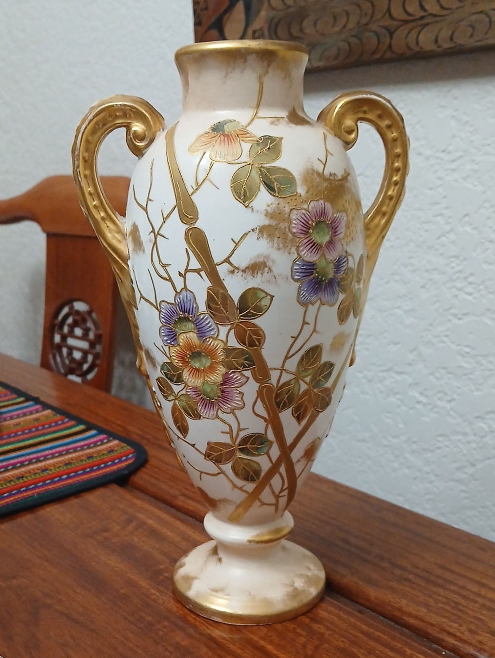 Royal Doulton German White and Gold Floral Double-Handle Vase